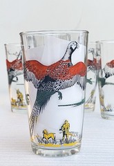 Vintage Hazel Atlas Pheasant Hunting Bar Glasses Set of 6 MCM Barware