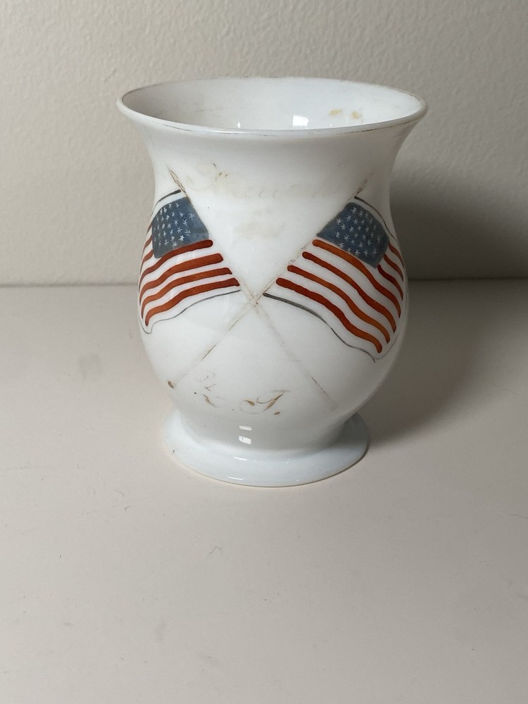 Antique Free Blown Glass Cup Patriotic American Flags Zachary Taylor Ca. 1840’s