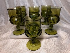 6 Vintage King’s Crown Colony Color Green Water Wine Glasses Goblets 5 3/4″ Set