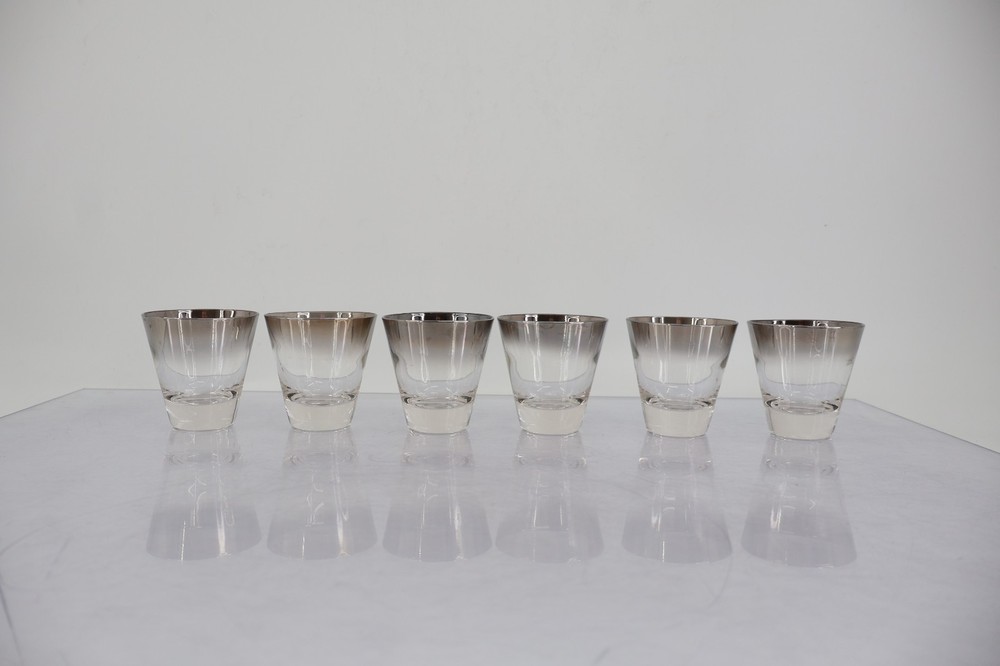 Vitreon Queens Lusterware Silver Fade Ombre Shot Glasses Set of 6 Vintage MCM