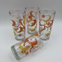 Boomerang Yellow Orange White MCM Atomic Amoeba Vintage Drinking Glasses Set-4