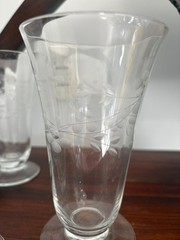Set of 4 Vintage Engraved Floral Paneled Parfait Iced Tea Water Glasses-10 oz