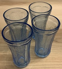 4 Indiana Recollection Glass Madrid Blue Depression 6.25″ Tumblers Glasses