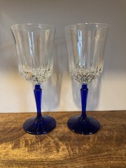 VTG Crystal St. George American Heritage Cobalt Blue Stemmed Wine Glasses (2)