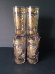 Vintage Vito Bari Gold Crest Design Highball Glasses 5.75″ Set Of 6