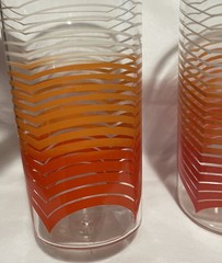 2 Vintage Anchor Hocking Juice Tumblers 12 oz Glasses Orange White Stripe MCM