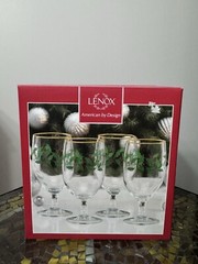 Lenox Holiday Holly Iced Beverage Set Of 4 – 12oz, 24k Gold Trim – NEW in Box