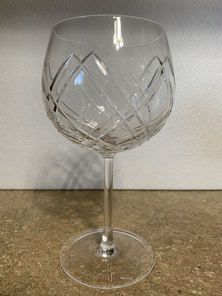 Tiffany Crystal Cut Criss Cross Design Balloon Water Goblet Wine Glass TFC6