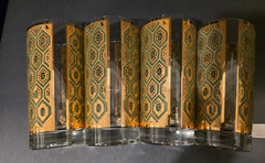 4 CULVER Green Gold geometric hiball glasses ALL SIGNED Beautiful condition!