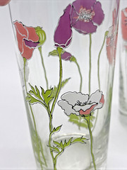 3 Signed CULVER Glassware 1960/1970’s Poppies Purple Pink White 14 Oz MCM