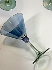 Set 4 Euroglass Italy Hand Blown Martini Glasses Purple Green Blue Iridescent