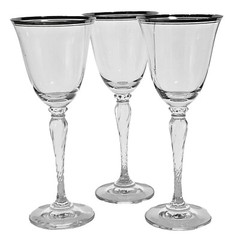 3 Oscar de la Renta Lafayette Silver Band Wine Glasses 8.2″ platinum band stem
