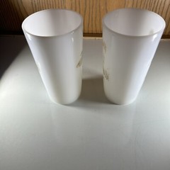 Set Of 2: 22k Gold Mallard Duck/ Quail Milk Glass Tumblers 5”x3”