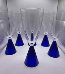 Sasaki Eon Cobalt Blue Set of SEVEN Champagne/Wine/Water Glasses