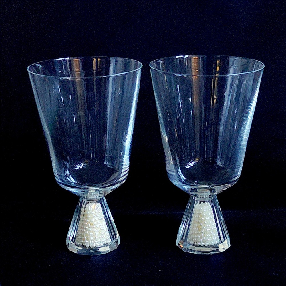OLEG CASSINI PEARL ICED WINE GLASSES, Blown & Cut Crystal, 6 1/8″, 10 Oz, 2PCS