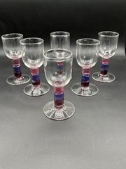 Cowdy Signed Set Of 6 Tricolor Wine/Port Hand Blown Glasses