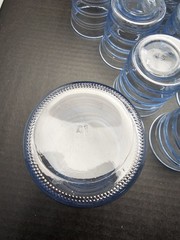 Vintage Clear Blue Ribbed Design Glasses set of 12, 6 @ 6-1/8” & 6 @ 3-1/2″