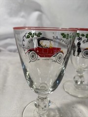 Libbey Horseless Carriage Wine Glasses W/1913 Chevrolet Design Set of 4