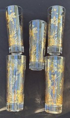 5 Vintage Hollywood Reg MCM William A Meier Gold Birds High Ball Glasses 11/15