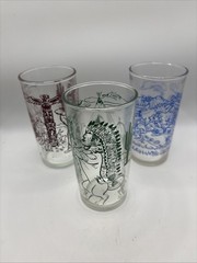 Set 3 Vintage Chief Lion Lucy Drinking Glass Red, Blue, Green, Monarch 12oz MCM