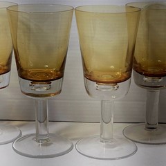Winterthur Jewel Tone Amber 12oz Water Wine Goblets 8.25” Handblown Glasses – 4