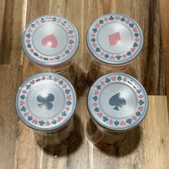 Set Of 4 Vintage MCM Highball Glasses Poker Barware Heart, Diamond Spade & Club