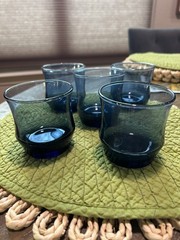 Vintage Libbey Glass Juice Tumblers SET OF 5 Apollo Blue 3 1/8″ Tall Holds 5 oz