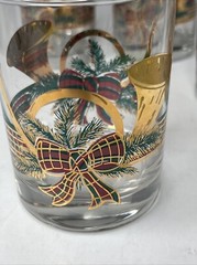 Vtg Set of 4 Culver Old Fashioned Glasses Yule Horn Holiday Ribbon Gold USA FLAW