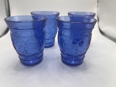 MARYLAND GLASS CORP COBALT BLUE RING O’ RINGS WHISKEY CORDIAL GLASS SET OF FOUR