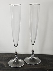 Crystal Champagne Flutes Silver Tone Trim 11 Inches Tall Set of Two