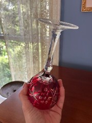 VTG CRANBERRY CUT TO CLEAR GERMAN CRYSTAL WINE GLASS CUT STEM EC LAUSITZER?