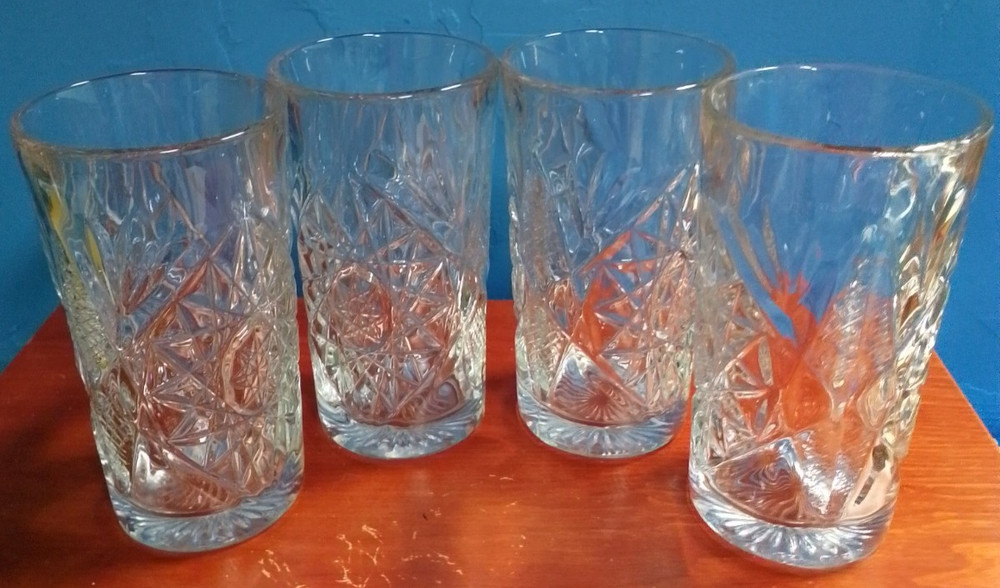 4 Vintage Libbey » Hobstar» Highball «Star of David» Drinkng Glasses.