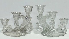 Cambridge ROSE POINT CRYSTAL 6″ 3-TIERED CANDLESTICKS * PAIR *
