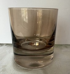 Set Estelle Colored Glass Rocks Whiskey Glass Signed Hand-blown Gray Smoke Amber