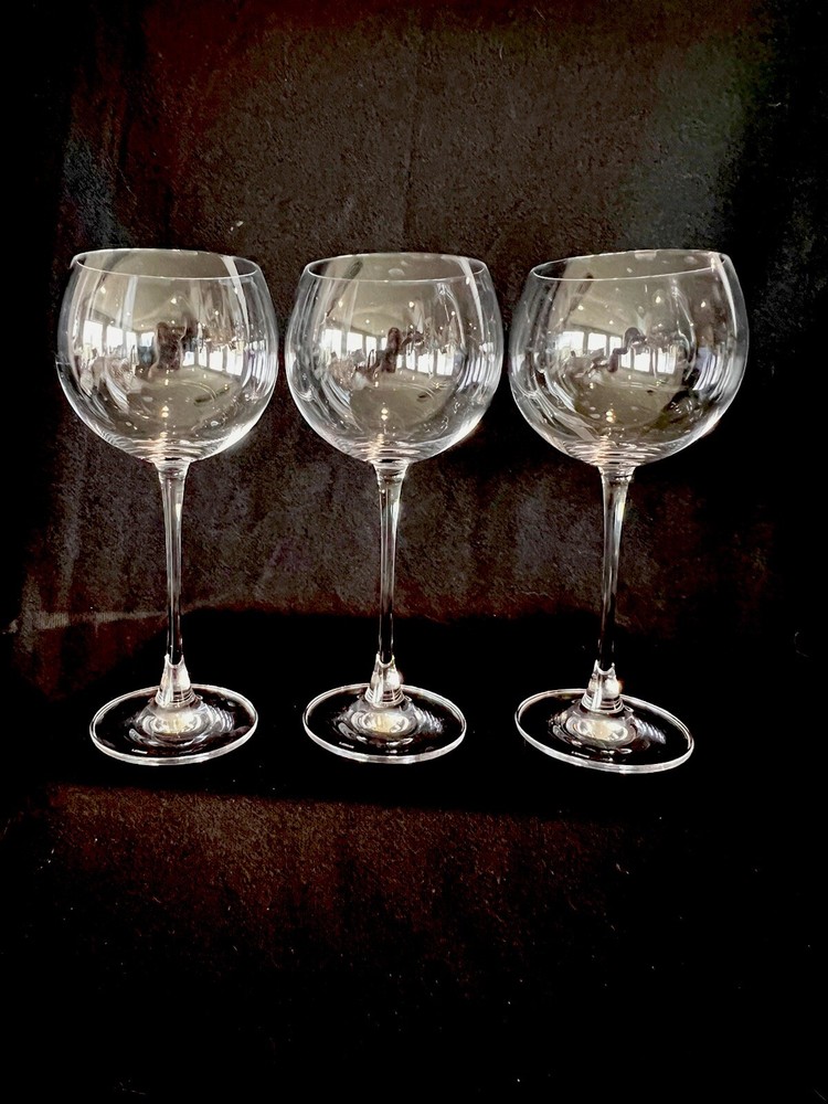 Set of 3 LENOX Crystal Wine Balloon Bordeaux Glasses 9 1/2” Tall Thin Stem