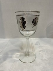 6 Vtg MCM Silver Rim Stemmed Frosted Wine Glasses Metallic Leaf Goblet 7.25″