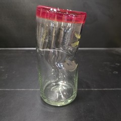 Set 4 Hand Blown Art Glass Tumblers Red Rim Twisted 7” Drinking Glass