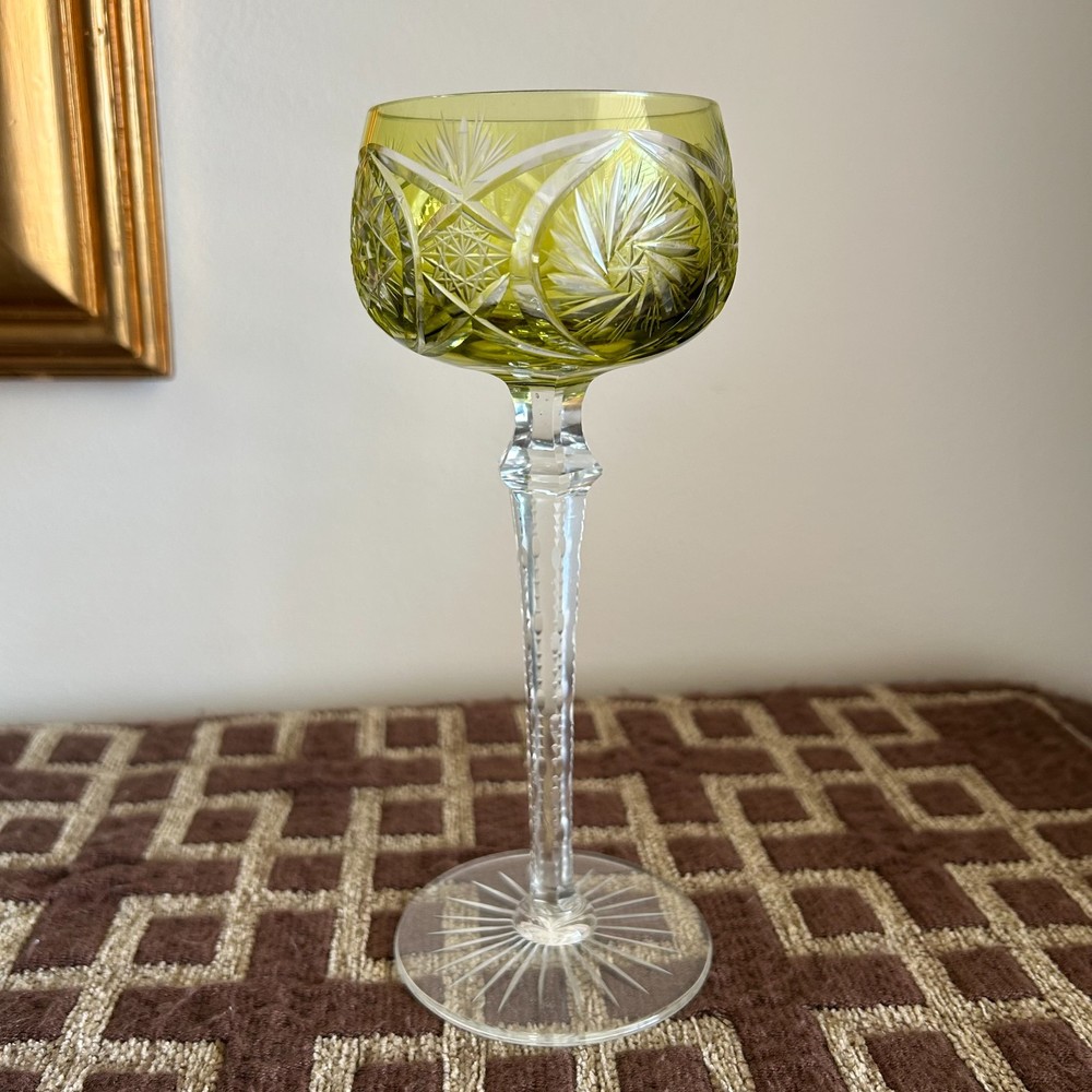 Val Saint Lambert Chartreuse Cut to Clear Crystal Hock Wine Glass Belgian
