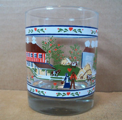 Set of 4 ~ Tiara Exclusive ~ Rural Blue Colonial Farm Scene Glasses ~ 4″ Tall