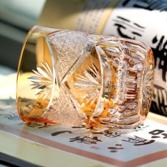 Hand Cut Orange Crystal Glass Whiskey Glass Tumbler Edo Kiriko Drinkware 280ml