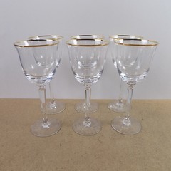 6 Lenox Crystal Classic Federal Gold 7.25″ Wine Glasses Goblets USA Vintage