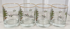 4 Spode Christmas Tree Double Old Fashioned 14 oz Gold Rimmed Glasses READ