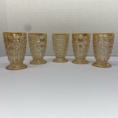Jeanette Carnival Glass Holiday Buttons & Bows Pitcher & 5 Tumblers