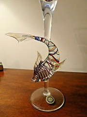 10″ Murano Art Glass Italy FISH Stem Goblet w/ Label Ribbon