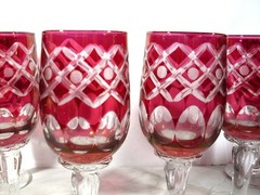 Vintage red cut-to-clear crystal cordial wine glasses lot of 6