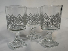 Set of 3 Vintage Etched Liquor Cordial Miniature Glasses 1960s
