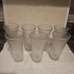 7x Jeannette «Crystal» Finlandia ARCTIC ICE Tree Bark Depression Glass 1920-1930