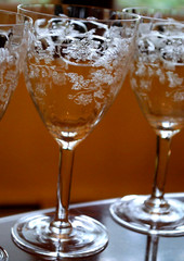 Vtg Set 10 CENTRAL GLASS WORKS Needle Etched Optic PASSIONFLOWER Water Goblets