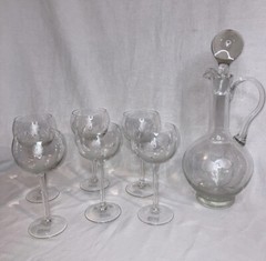 Vintage Handmade Toscany Wine Decanter and 6 Glasses Set Made in Romania NICE