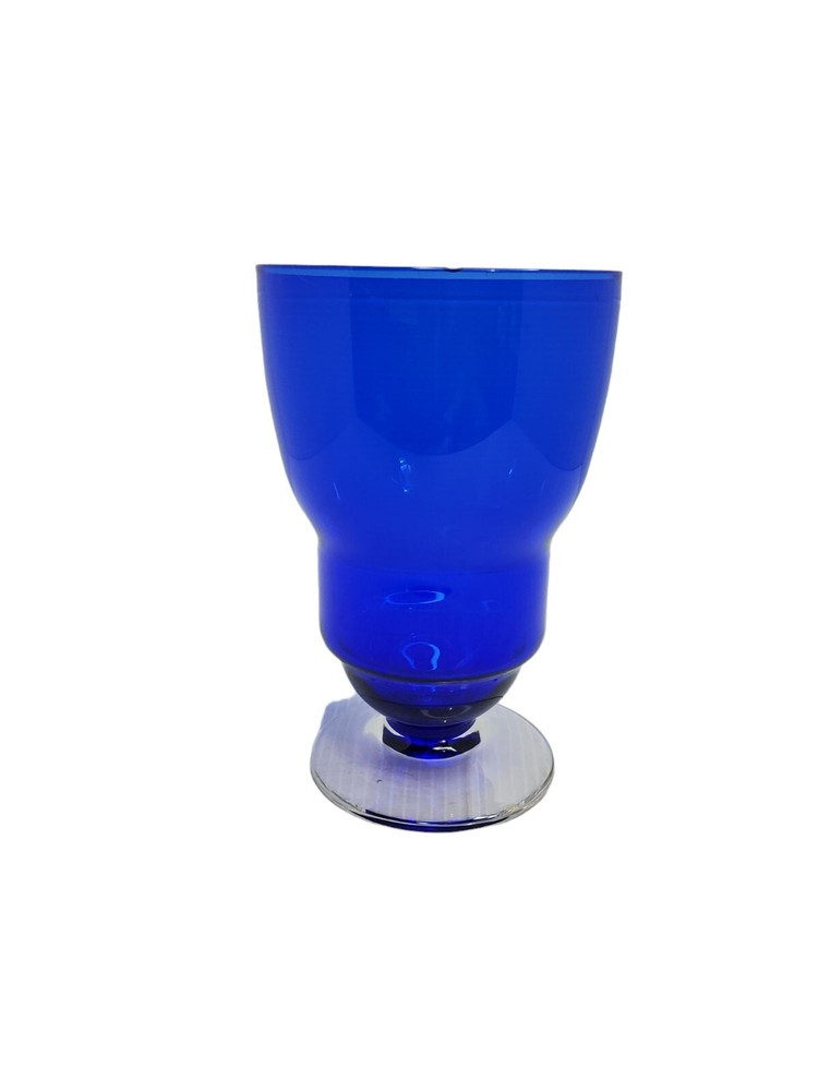 vintage cobalt blue hand blown clear base tiered juice glass 8oz